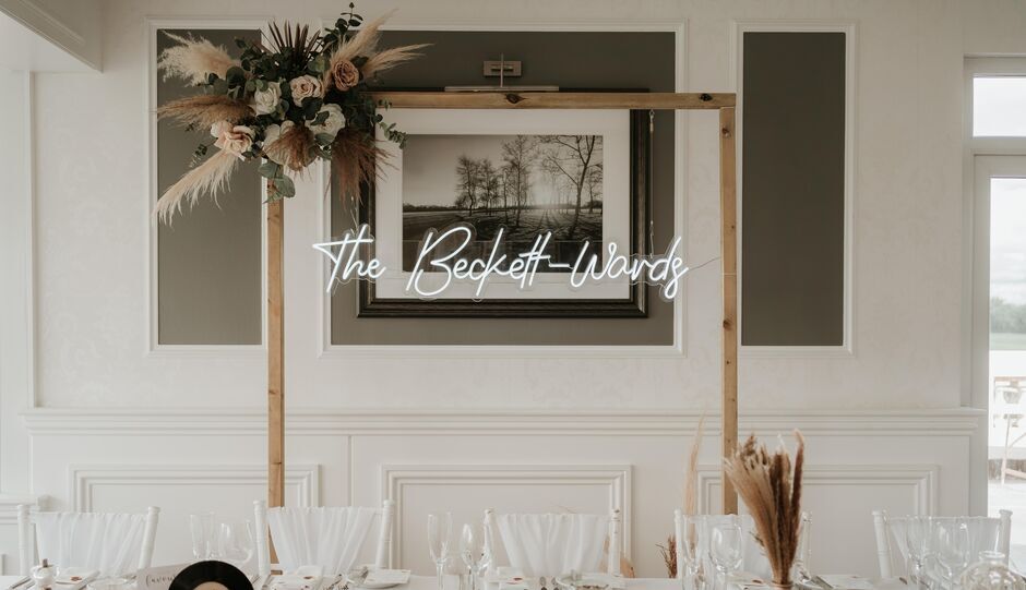 A decorated head table at Fareham Wedding Venue Skylark Country Club in Fareham, Hampshire
